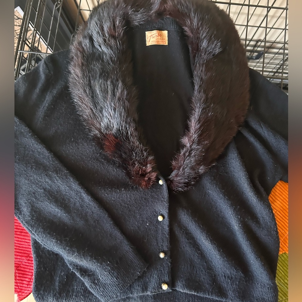 Vintage Fur Lined Cardigan!